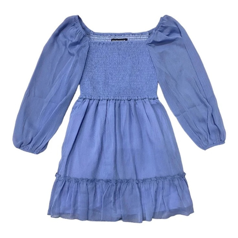 KATIE J NYC Molly Mini Dress Vintage Blue Sheer Balloon Sleeves X-Large NWT